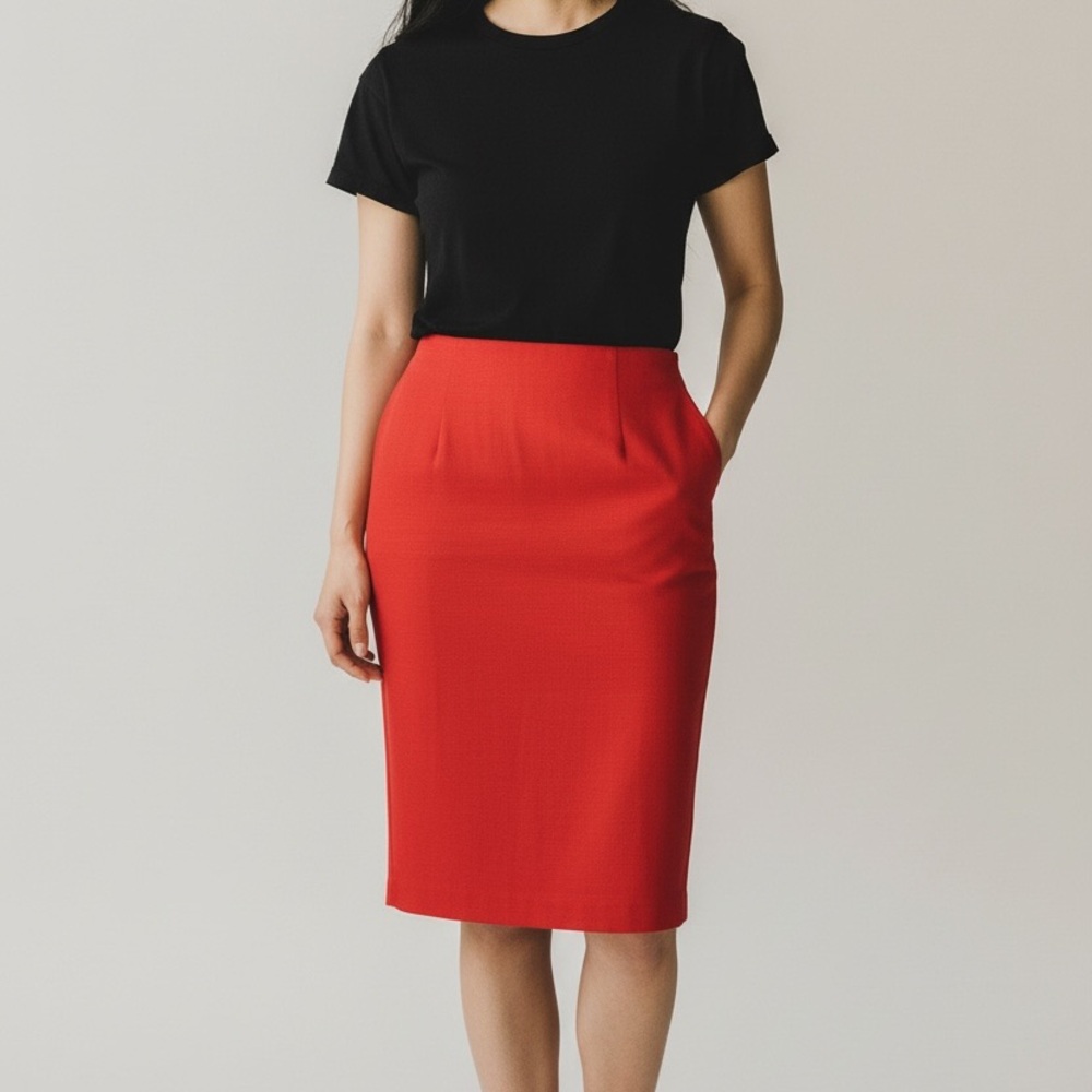 J Jill Office Career Work Stretchy Pencil Skirt XL Bright Red Knee Length Pull